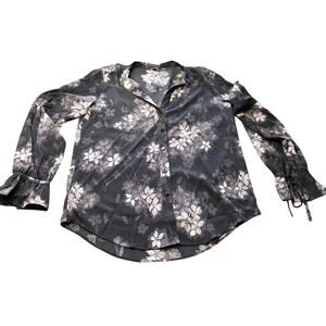 Ann Taylor Womens Sz S Blouse Sheer Navy Blue Sleeve‎ Button Up